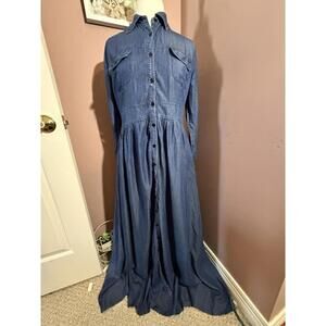 Dainty Jewells Denim Dress Womens Large Button Front Cottagecore New
